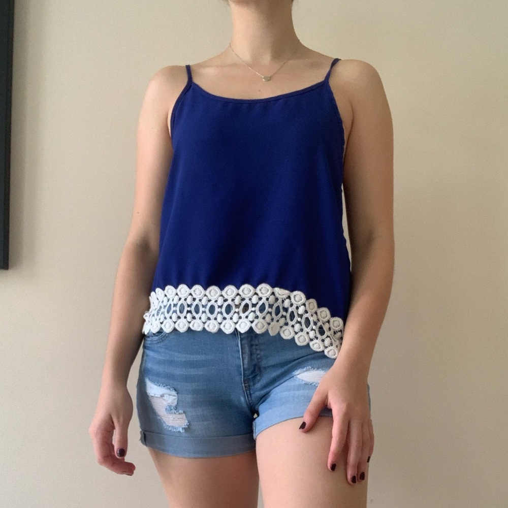 Blue and a White Crochet Tank Top